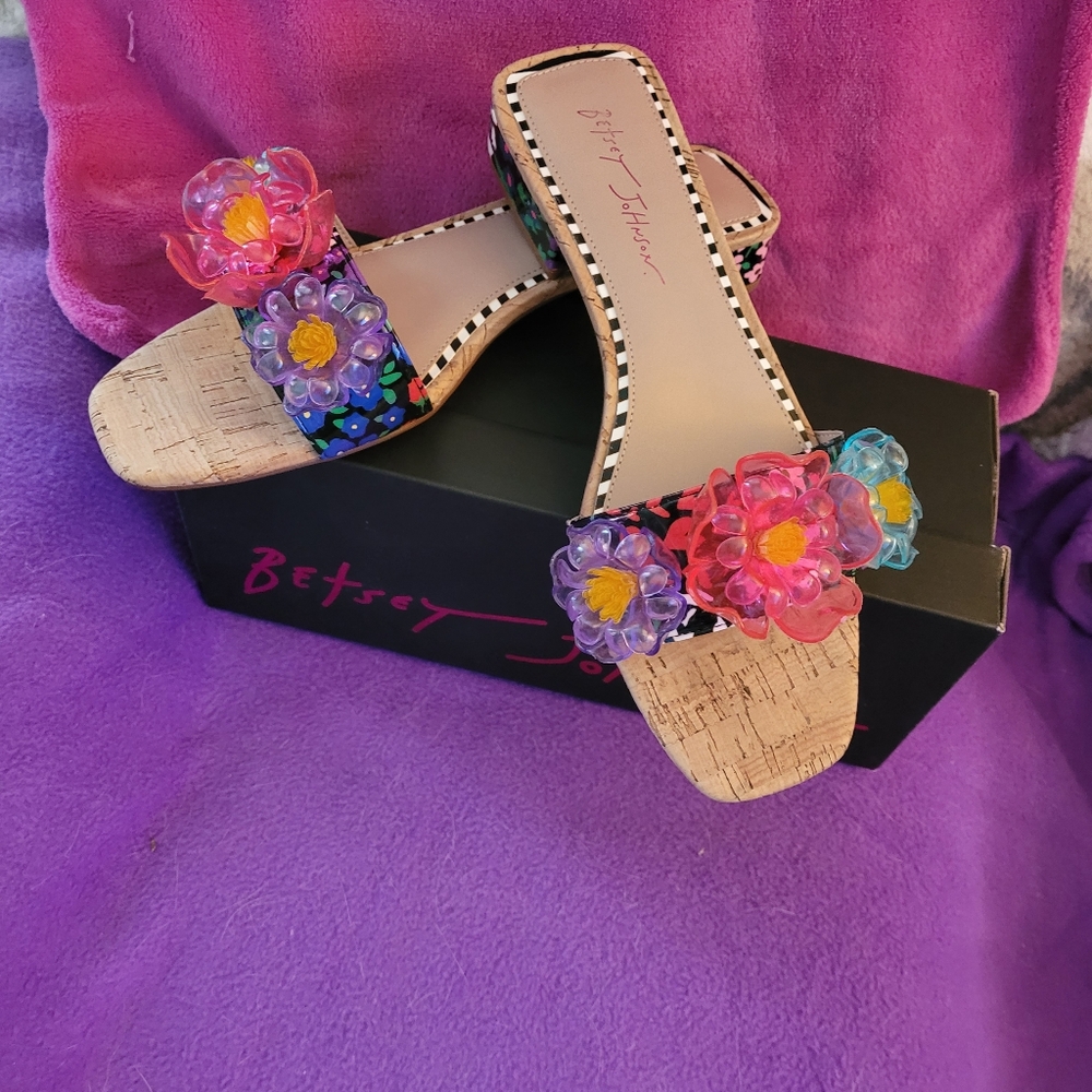 Betsey Johnson Floral Cork Sandals